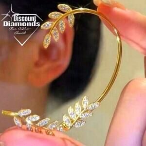 Clear White Diamond Left Ear Wrap Piercing Wrap Earring 14K Gold on 925